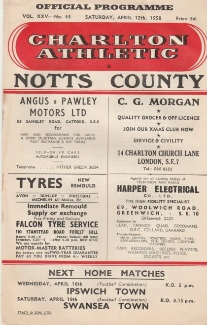 Charlton Athletic v Notts County 12-Apr-1958