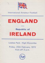 England Amateur v Rep of Ireland Amateur  25-Feb-1972
