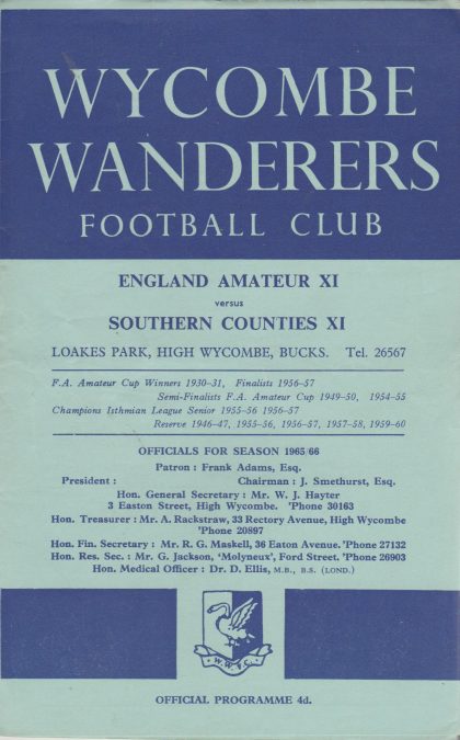 England Amateur XI v Southern Counties XI   31-Jan-1966