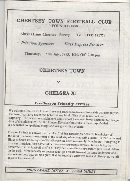 Chertsey Town v Chelsea XI  27-Jul-1995