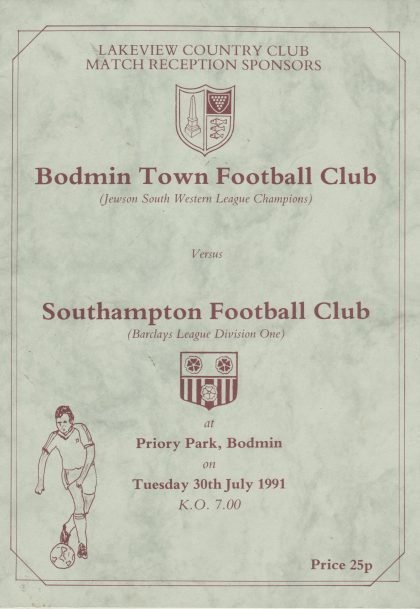 Bodmin Town v Southampton 31-Jul-1991