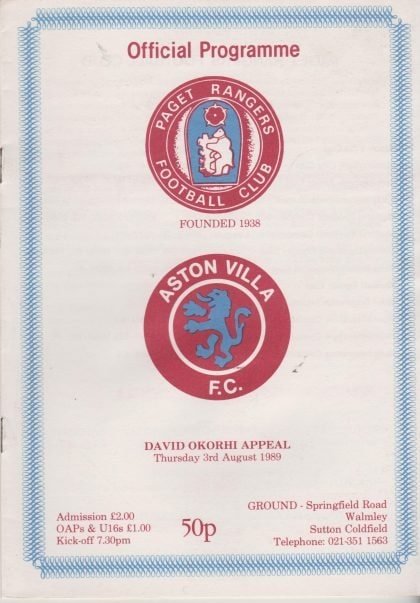 Paget Rangers v Aston Villa  03-Aug-1989