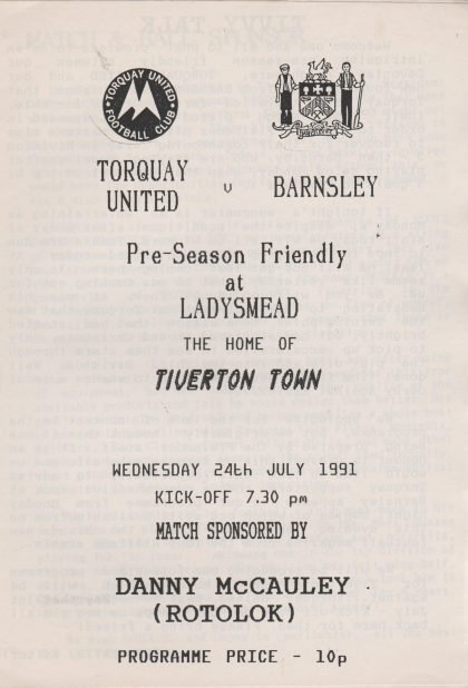 Torquay United v Barnsley  24-Jul-1991