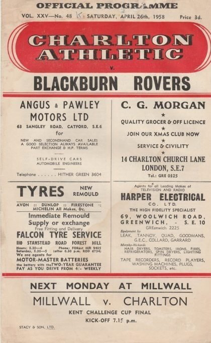 Charlton Athletic v Blackburn Rovers   26-Apr-1958