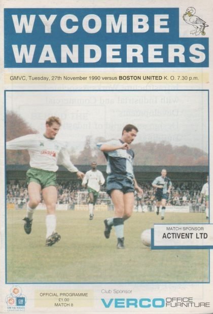 Wycombe Wanderers v Boston United 27-Nov-1990