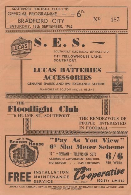 Southport v Bradford City  15-Sep-1962