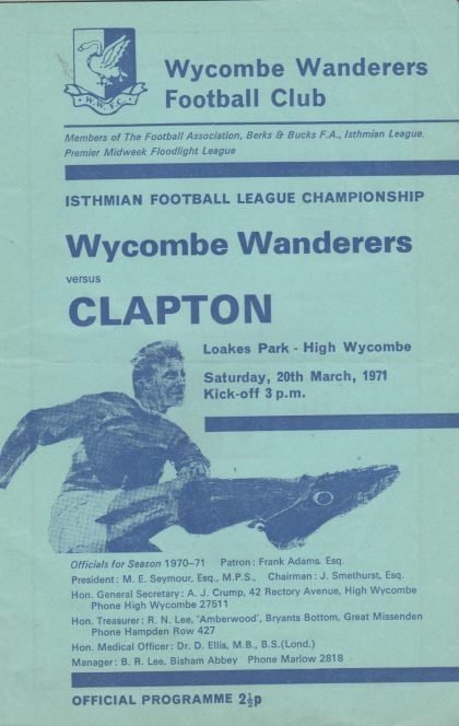 Wycombe Wanderers v Clapton  20-Mar-1971