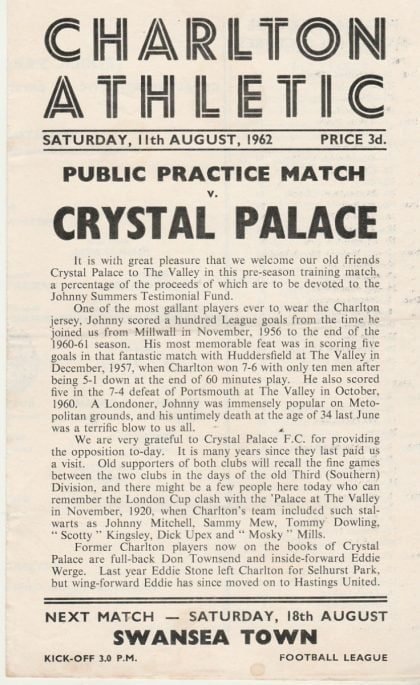 Charlton Athletic v Crystal Palace 11-Aug-1962