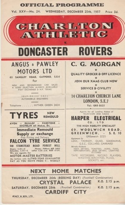 Charlton Athletic v Doncaster Rovers 25-Dec-1957