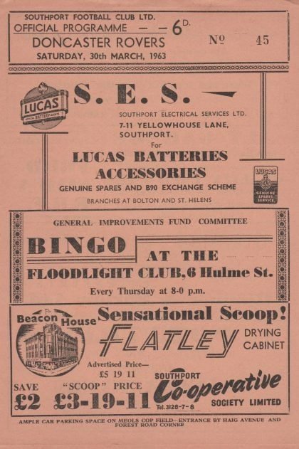 Southport v Doncaster Rovers  30-Mar-1963
