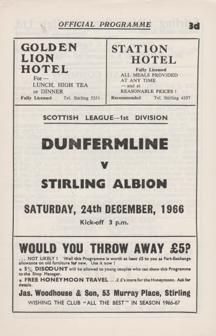 Stirling Albion v Dunfermline Athletic 24-Dec-1966