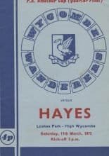 Wycombe Wanderers v Hayes  11-Mar-1972