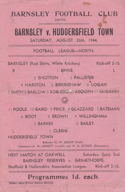 Barnsley v Huddersfield Town 26-Aug-1944