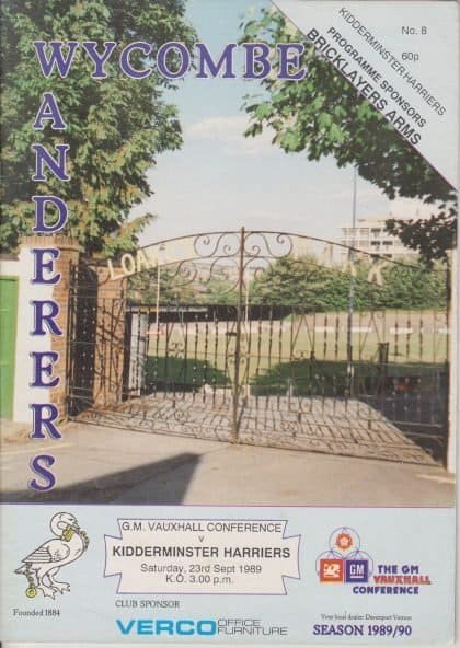 Wycombe Wanderers v Kidderminster Harriers 23-Sep-1989