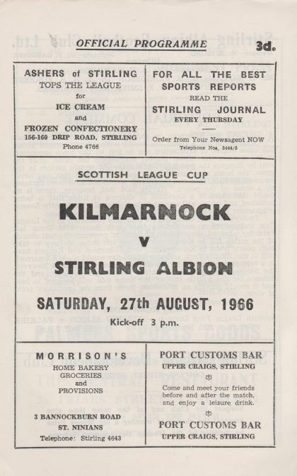 Stirling Albion v Kilmarnock 27-Aug-1966