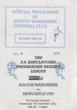 Bolton Wanderers Reserves v Newcastle United Reserves 05-Dec-2001