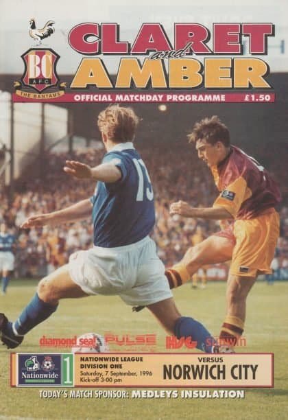 Bradford City v Norwich City 07-Sep-1996