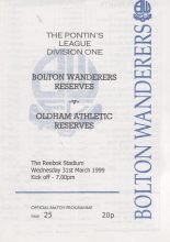 Bolton Wanderers Reserves v Oldham Athletic Reserves 31-Mar-1999