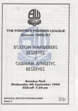 Bolton Wanderers Reserves v Oldham Athletic Reserves 04-Sep-1996