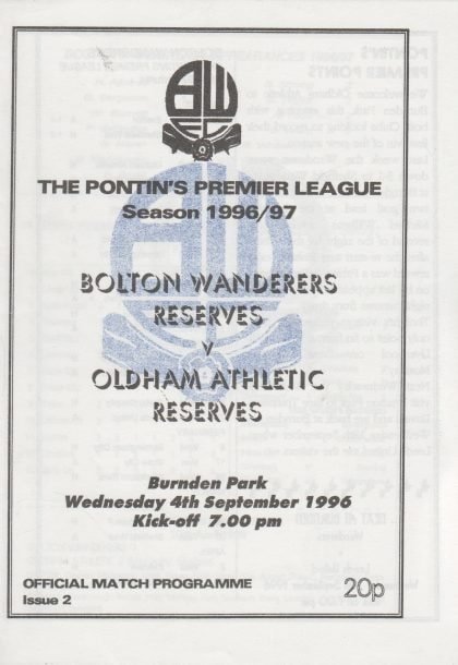 Bolton Wanderers Reserves v Oldham Athletic Reserves 04-Sep-1996
