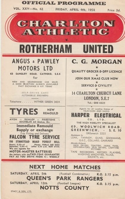 Charlton Athletic v Rotherham United 04-Apr-1958