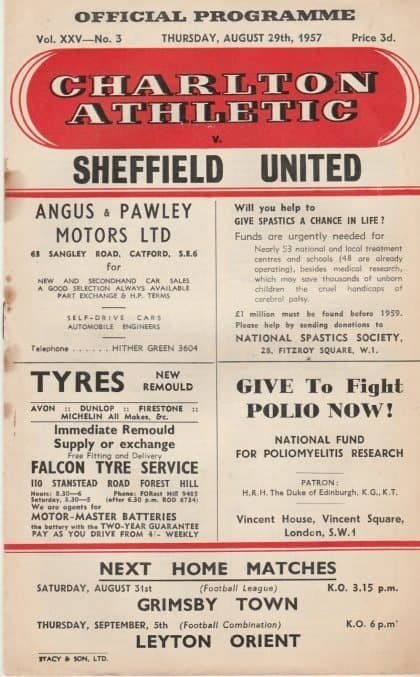 Charlton Athletic v Sheffield United 29-Aug-1957