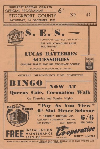 Southport v Stockport County 01-Dec-1962