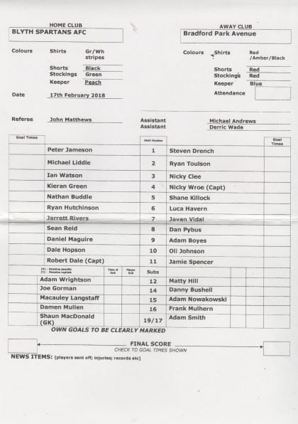 Blyth Spartans vs Bradford PA 17-Feb-2018