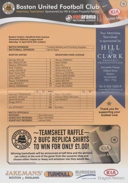 Boston United v Bradford Park Avenue 14-Apr-2018