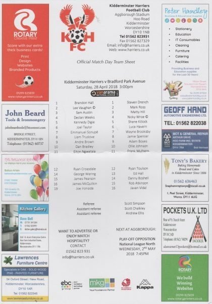 Kidderminster Harriers v Bradford Park Avenue 28-Apr-2018
