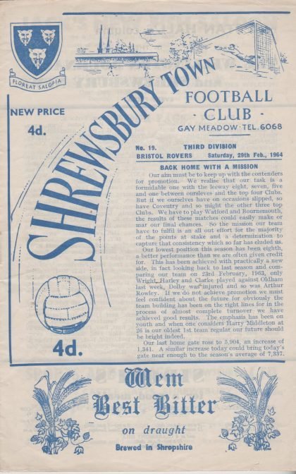 Shrewsbury Town v Bristol Rovers 29-Feb-1964