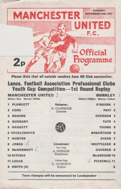 Manchester United Youth v Burnley Youth 15-Nov-1977