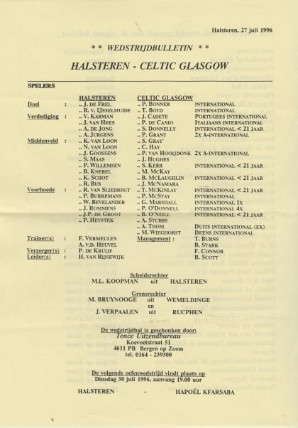 Halsteren v Glasgow Celtic  27-Jul-1996