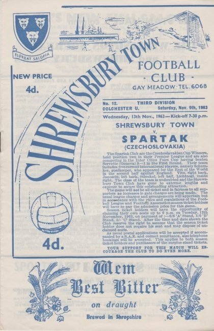 Shrewsbury Town v Colchester United  09-Nov-1963
