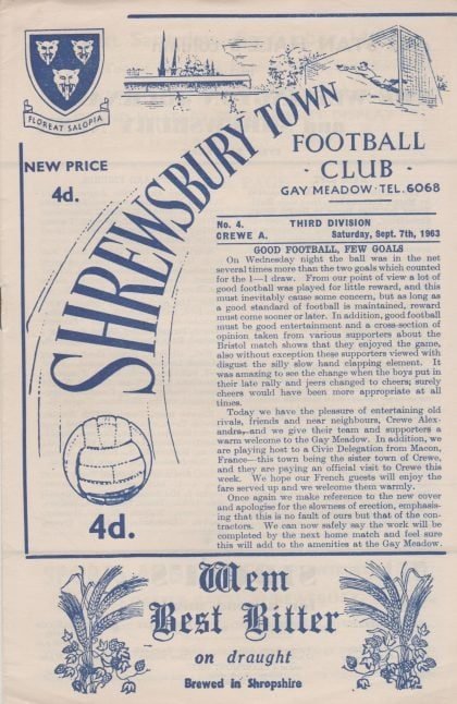 Shrewsbury Town v Crewe Alexandra 07-Sep-1963