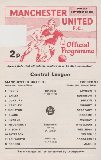 Manchester United Reserves v Everton Reserves 05-Sep-1977