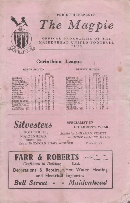 Maidenhead United v Hayes 09-Sep-1961