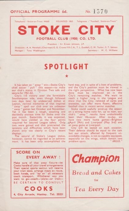 Stoke City v Leeds United  15-Apr-1961