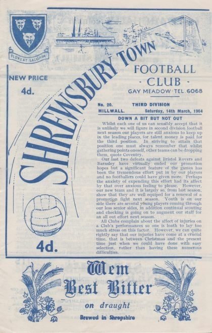 Shrewsbury Town v Millwall 14-Mar-1964