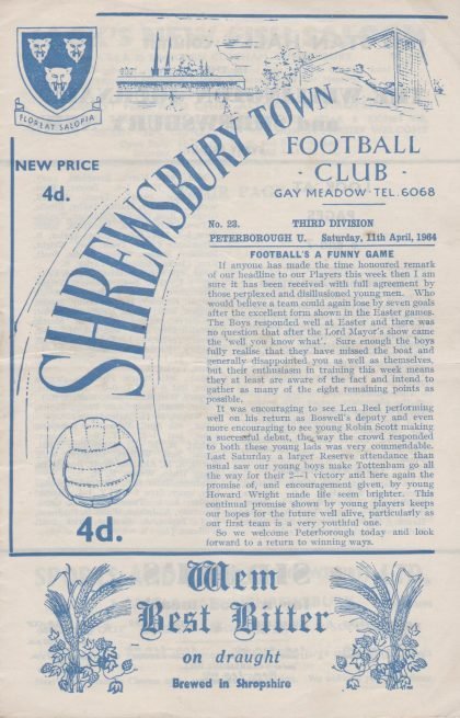 Shrewsbury Town v Peterborough United 11-Apr-1964