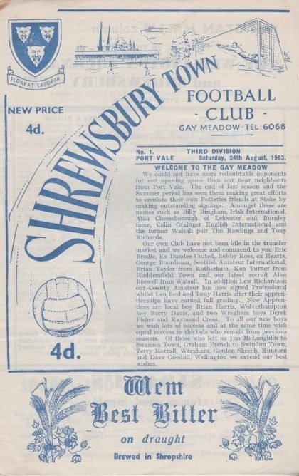 Shrewsbury Town v Port Vale 24-Aug-1963