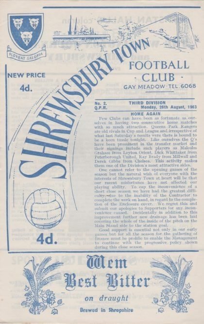 Shrewsbury Town v Queens Park Rangers  26-Aug-1963