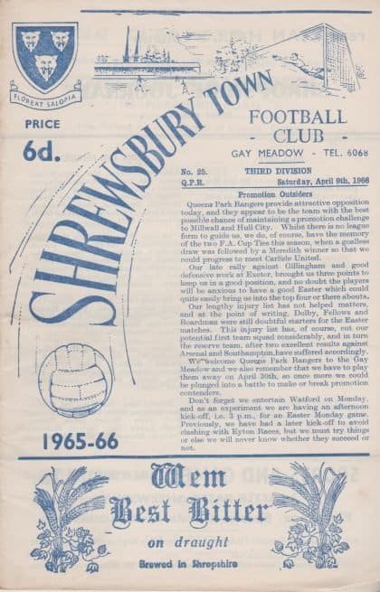 Shrewsbury Town v Queens Park Rangers  09-Apr-1966