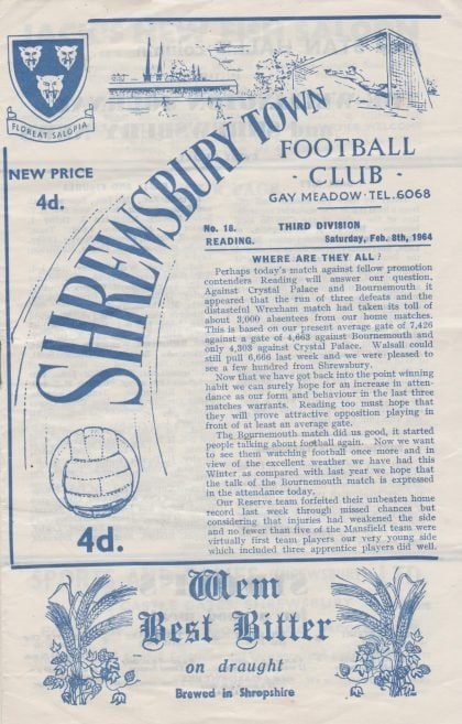 Shrewsbury Town v Reading 08-Feb-1964