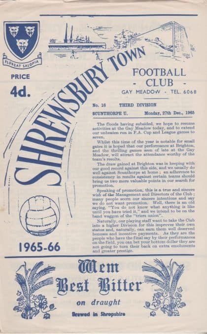 Shrewsbury Town v Scunthorpe United 27-Dec-1965