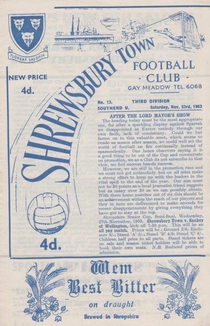 Shrewsbury Town v Southend United 23-Nov-1963