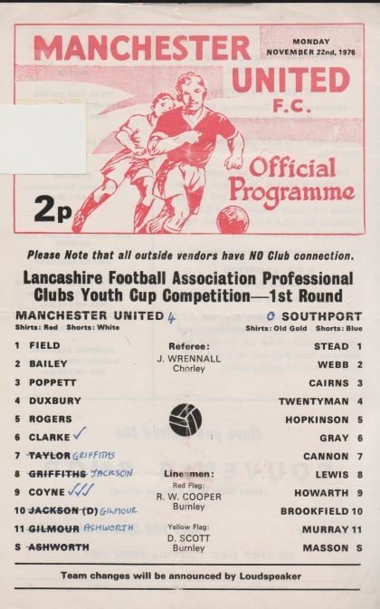 Manchester United Youth v Southport Youth 22-Nov-1976