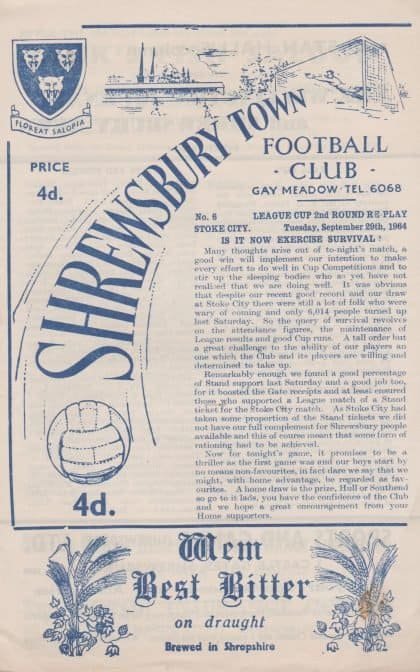 Shrewsbury Town v Stoke City 29-Sep-1964