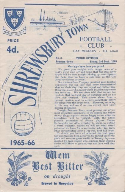 Shrewsbury Town v Swansea Town 03-Sep-1965