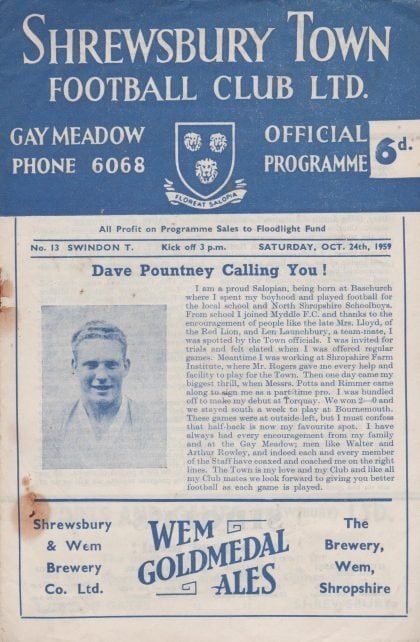 Shrewsbury Town v Swindon Town  24-Oct-1959